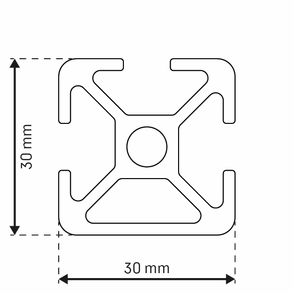 Alu - Profil AVP-I 6 Leicht 30 x 30 mm, Nut 6 mm, 1 Nut geschlossen