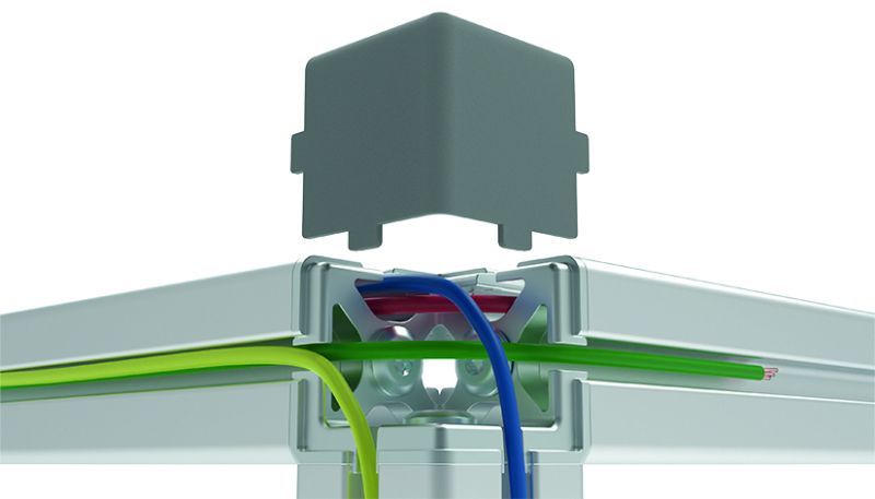 Eckverbinder 40, 3D mit Kabeldurchführung (SET)