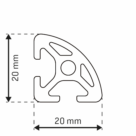 Alu - Profil AVP-I 5 Leicht 20 x 20 mm 90°, Nut 5 mm