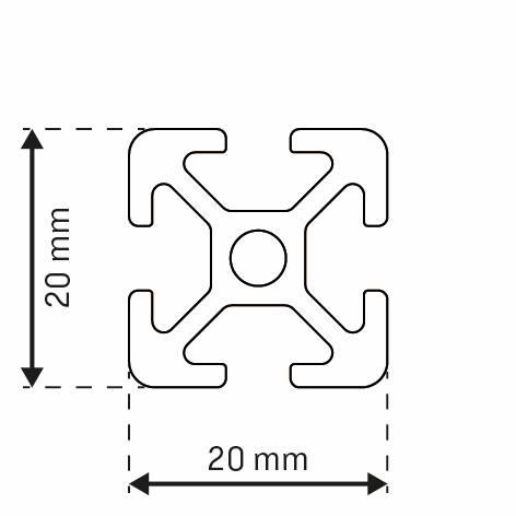 Alu - Profil AVP-I 5 Leicht 20 x 20 mm Nut 5 mm, schwarz eloxiert