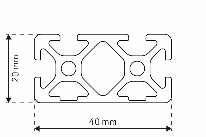 Alu - Profil AVP-I 5 Leicht 40 x 20 mm, 2 Nuten geschlossen, Nut 5 mm